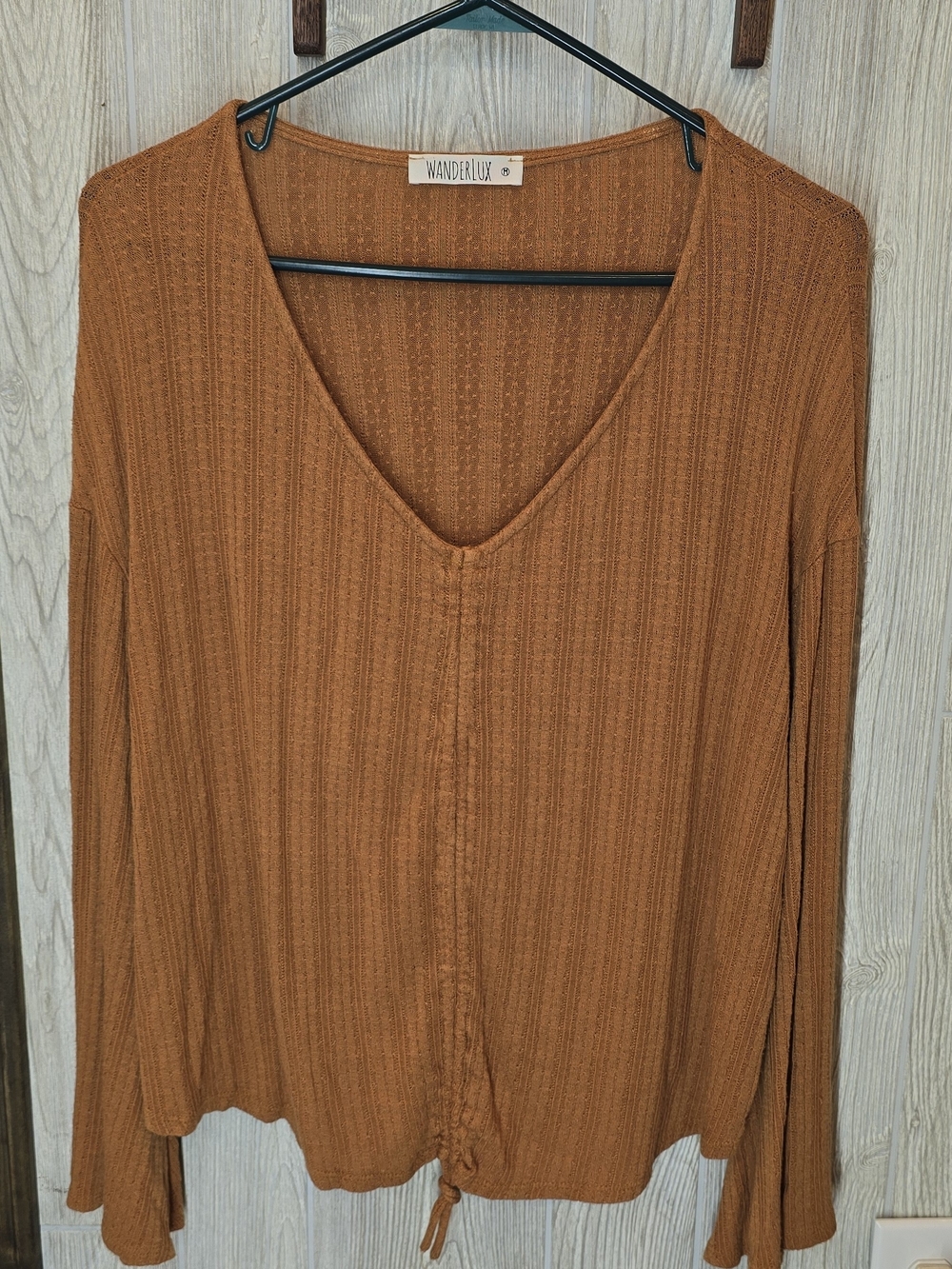 Women's Rust V-Neck Long Sleeve Top